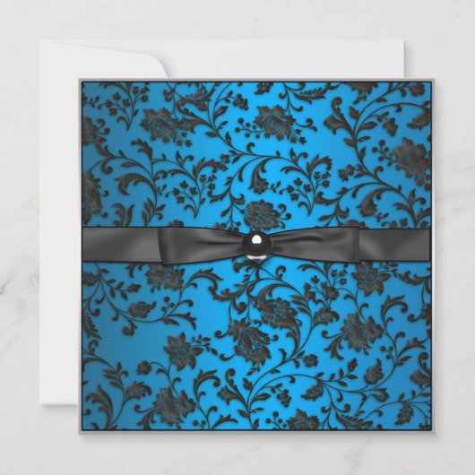 Blauwgroen Blauw Zwart Damask Foto Sweet 16 Party Kaart (Achterkant)