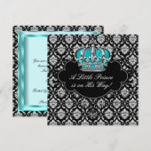 Blauwgroen Blauw Zwart Damask Prince Baby Shower Kaart (Voorkant / Achterkant)
