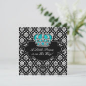 Blauwgroen Blauw Zwart Damask Prince Baby Shower Kaart (Staand voorkant)