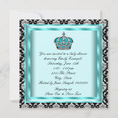 Blauwgroen Blauw Zwart Damask Prince Baby Shower Kaart (Achterkant)