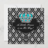 Blauwgroen Blauw Zwart Damask Prince Baby Shower Kaart (Voorkant)