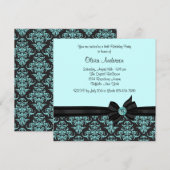 Blauwgroen Blauw Zwart Damask Sweet 16 Party Kaart (Voorkant / Achterkant)
