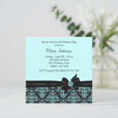 Blauwgroen Blauw Zwart Damask Sweet 16 Party Kaart (Staand voorkant)