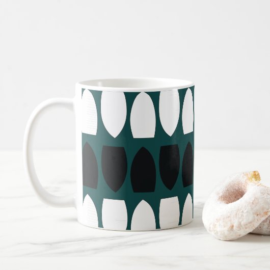 Blauwgroen Blauw Zwart Geometrisch Abstract Koffiemok (Met donut)