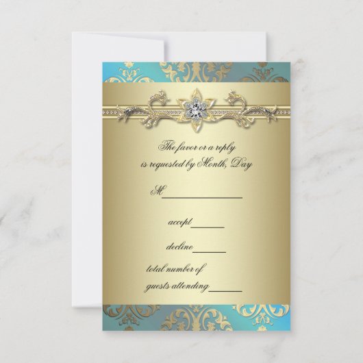 Blauwgroen Blauw Zwart Goud Damask RSVP (Achterkant)