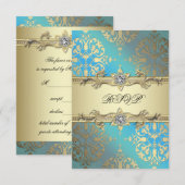 Blauwgroen Blauw Zwart Goud Damask RSVP (Voorkant / Achterkant)