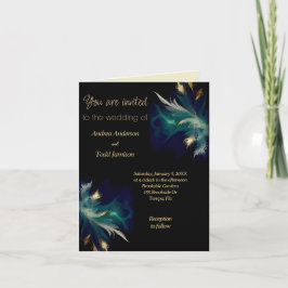 blauwgroen blauw zwart gouden veer gevouwen