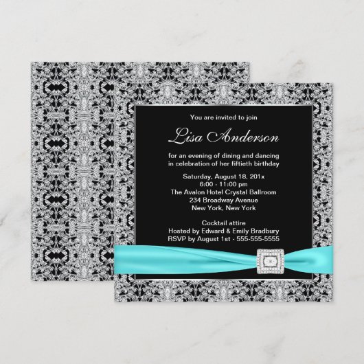 Blauwgroen Blauw Zwart Kant Vrouwen 50ste Verjaard Kaart (Voorkant / Achterkant)