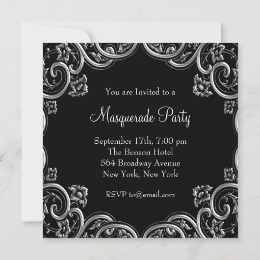 Blauwgroen Blauw Zwart Masquerade Party Kaart (Achterkant)