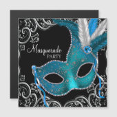 Blauwgroen Blauw Zwart Masquerade Party Magnetische Uitnodiging (Voorkant / Achterkant)