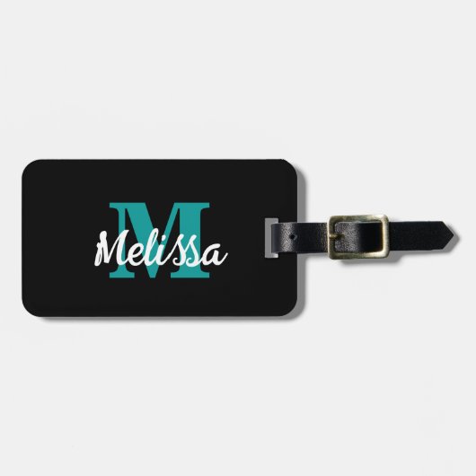 Blauwgroen Blauw Zwart wit Aangepast kleurenmonogr Bagagelabel (Voorkant horizontaal)