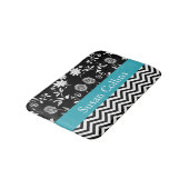 Blauwgroen blauw zwart-wit Chevron & Floral Patter Badmat (Gekanteld)