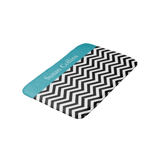 Blauwgroen blauw zwart-wit Chevron-patroon Badmat (Gekanteld)