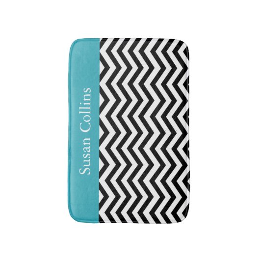 Blauwgroen blauw zwart-wit Chevron-patroon Badmat (Voorkant Verticaal)