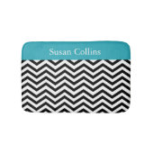 Blauwgroen blauw zwart-wit Chevron-patroon Badmat (Voorkant)