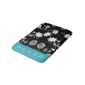 Blauwgroen blauw zwart-wit Floral Patroon Badmat (Gekanteld)