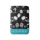 Blauwgroen blauw zwart-wit Floral Patroon Badmat (Voorkant Verticaal)