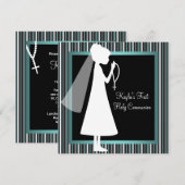 Blauwgroen Blauw Zwart Wit Rozenkrans Meisjes Eers Kaart (Voorkant / Achterkant)