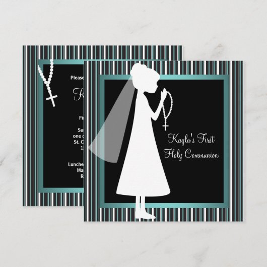 Blauwgroen Blauw Zwart Wit Rozenkrans Meisjes Eers Kaart (Voorkant / Achterkant)