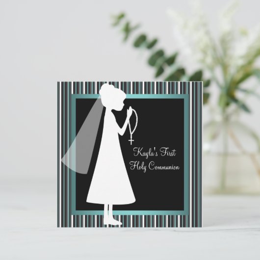 Blauwgroen Blauw Zwart Wit Rozenkrans Meisjes Eers Kaart (Staand voorkant)