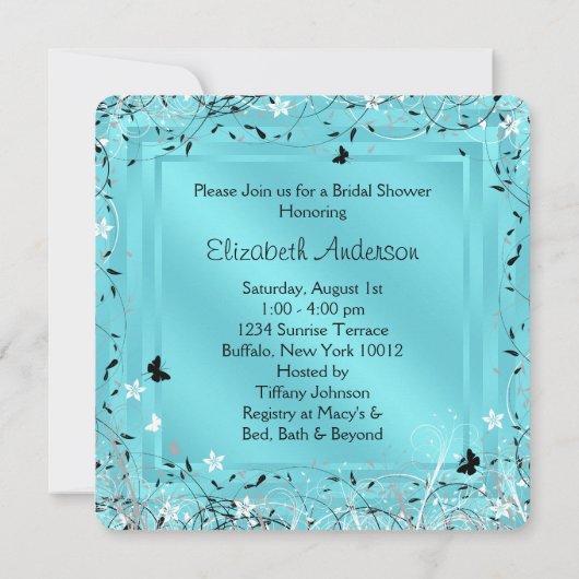 Blauwgroen Blauw Zwart Wit Vlinder Vrijgezellenfee Kaart (Achterkant)