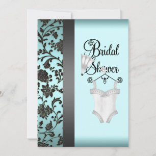 Blauwgroen blauw zwarte Damask Bridal Shower-uitno Kaart