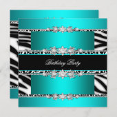 Blauwgroen Blauw Zwarte Zebra White Jewel Birthday Kaart (Voorkant / Achterkant)