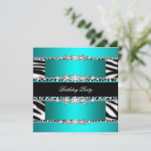 Blauwgroen Blauw Zwarte Zebra White Jewel Birthday Kaart (Staand voorkant)