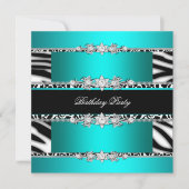 Blauwgroen Blauw Zwarte Zebra White Jewel Birthday Kaart (Voorkant)