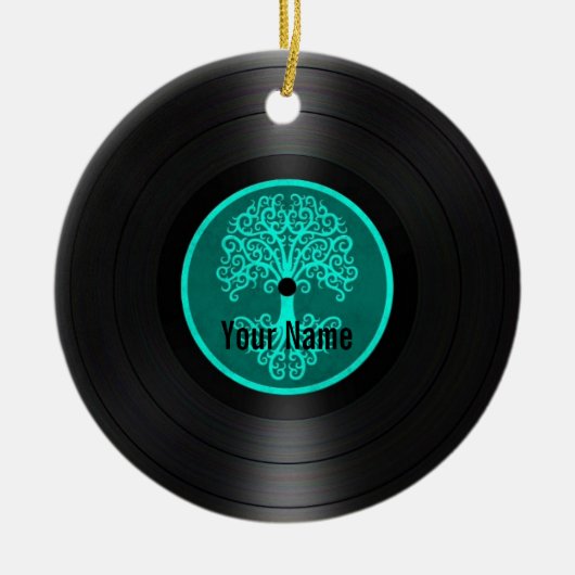 Blauwgroen blauwboom van het leven Persoonlijk Vin Keramisch Ornament (Voorkant)