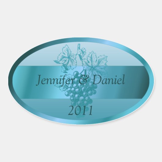Blauwgroen blauwe aangepaste wijnlabels ovale sticker (Voorkant)