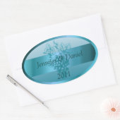 Blauwgroen blauwe aangepaste wijnlabels ovale sticker (Envelop)