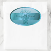Blauwgroen blauwe aangepaste wijnlabels ovale sticker (Tas)