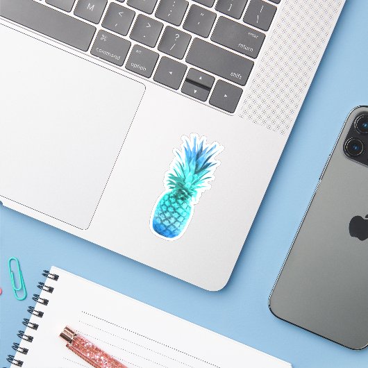 Blauwgroen blauwe ananas sticker (Laptop met iPhone)