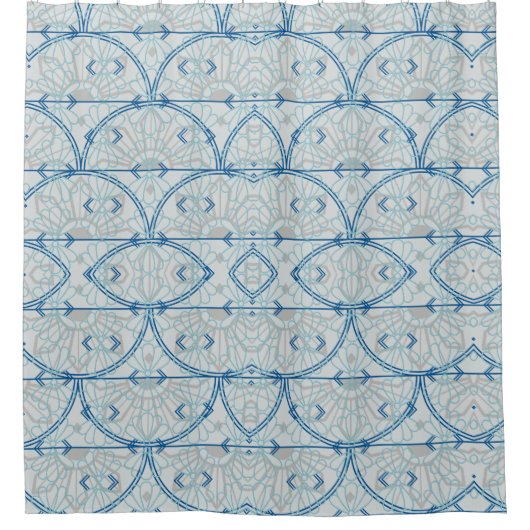 Blauwgroen Blauwe Arch met grijs Douchegordijn (Voorkant)