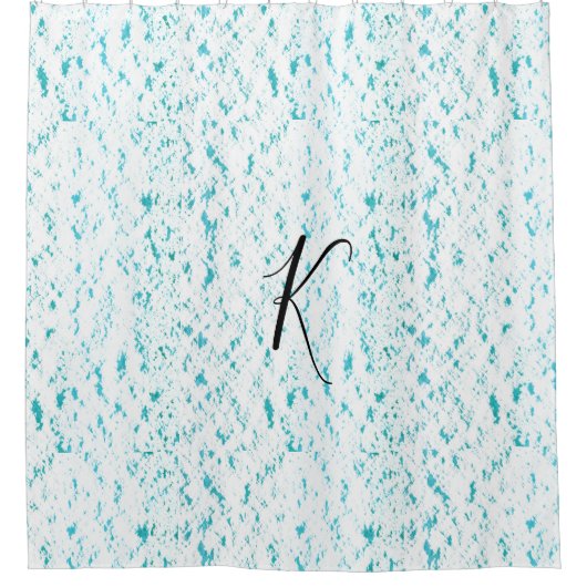 Blauwgroen Blauwe Artsy Patronen Monogrammen Initi Douchegordijn (Voorkant)