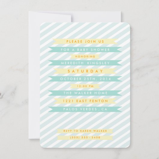 Blauwgroen Blauwe  Banners Baby Shower Uitnodiging (Voorkant)