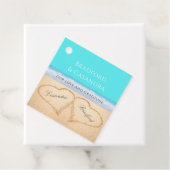 Blauwgroen Blauwe Beach Wedding 2 Harten in de zan Bedankjes Labels (In situ)