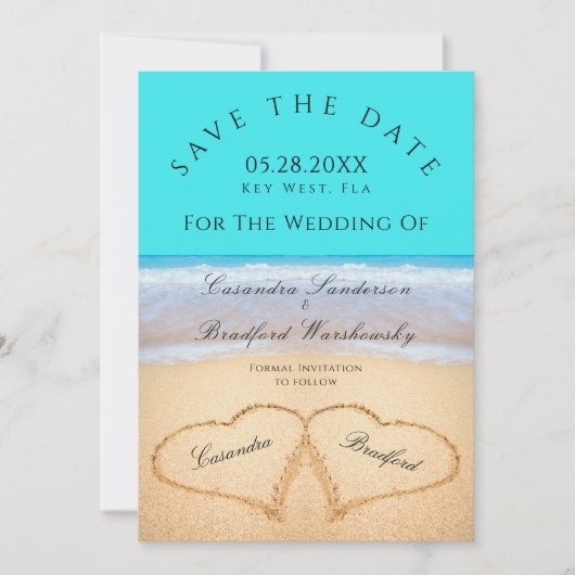 Blauwgroen Blauwe Beach Wedding 2 Harten in de zan Kaart (Voorkant)