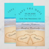 Blauwgroen Blauwe Beach Wedding 2 Harten in de zan Kaart (Voorkant / Achterkant)