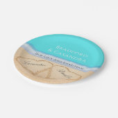 Blauwgroen Blauwe Beach Wedding 2 Harten in de zan Papieren Bordje (Gekanteld)