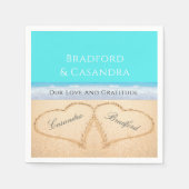 Blauwgroen Blauwe Beach Wedding 2 Harten in de zan Servet (Voorkant)