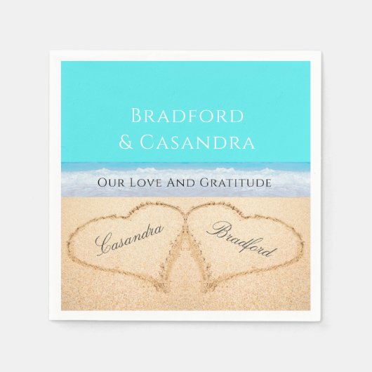 Blauwgroen Blauwe Beach Wedding 2 Harten in de zan Servet (Voorkant)