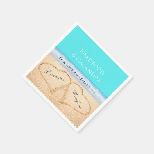 Blauwgroen Blauwe Beach Wedding 2 Harten in de zan Servet (Hoek)