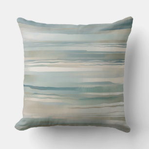 Blauwgroen Blauwe Beige Aqua Ivory Coastal Stripe Kussen