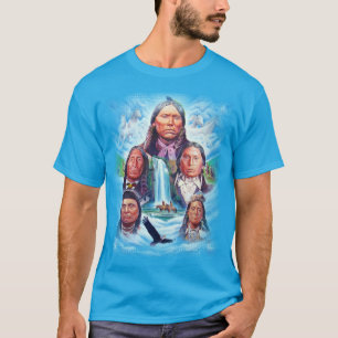 Blauwgroen Blauwe Beroemde Indianen Mannen Sjabloo T-shirt