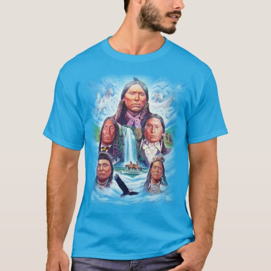 Blauwgroen Blauwe Beroemde Indianen Mannen Sjabloo T-shirt (Voorkant)