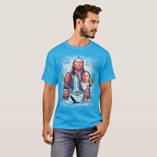 Blauwgroen Blauwe Beroemde Indianen Mannen Sjabloo T-shirt (Voorkant volledig)