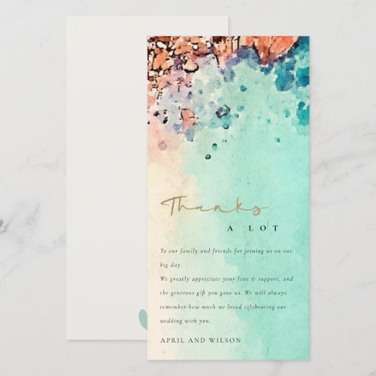 BLAUWGROEN BLAUWE BLAZEN ROCK WATERVERF WEDING BEDANKKAART (Voorkant / Achterkant)