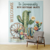 Blauwgroen Blauwe Bloeiende Cactus Laarzen Welkom  Wandkleed (In situ)